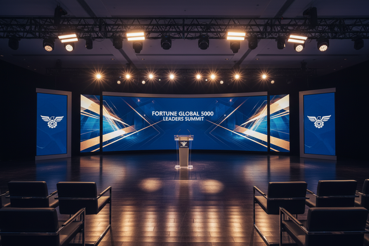 give me a high premium image at a top profile conference with no speaker at the podium